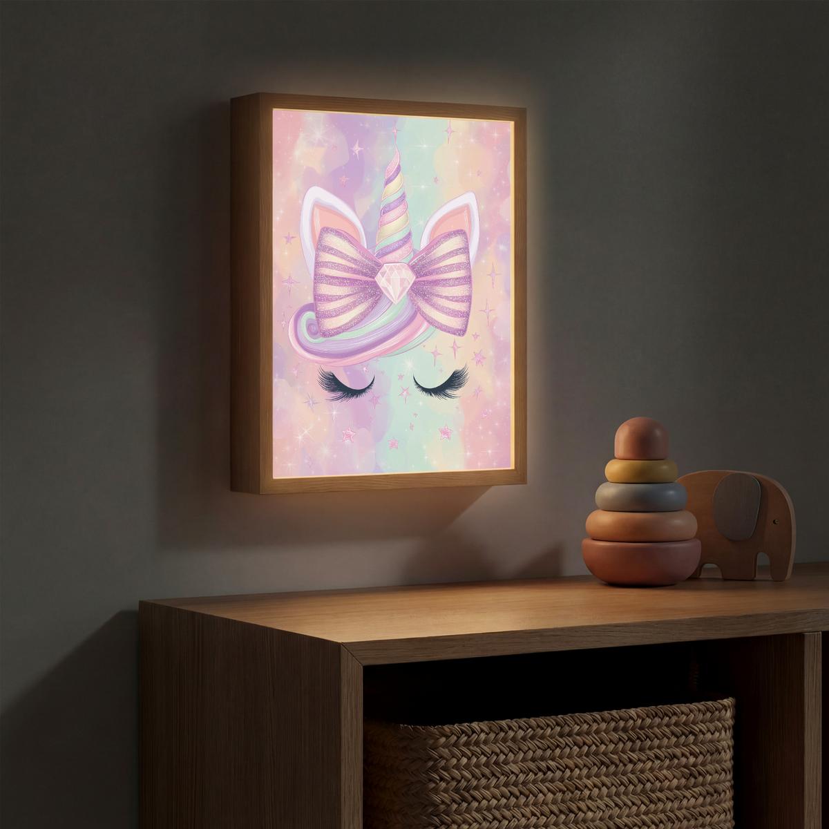 NACHTTISCHLAMPE MIT AKKU Einhorn - Glitzer - Regenbogen - Pastell 30x40 cm - Hellrosa, Holzwerkstoff (8/30/40cm) - OnlyWow