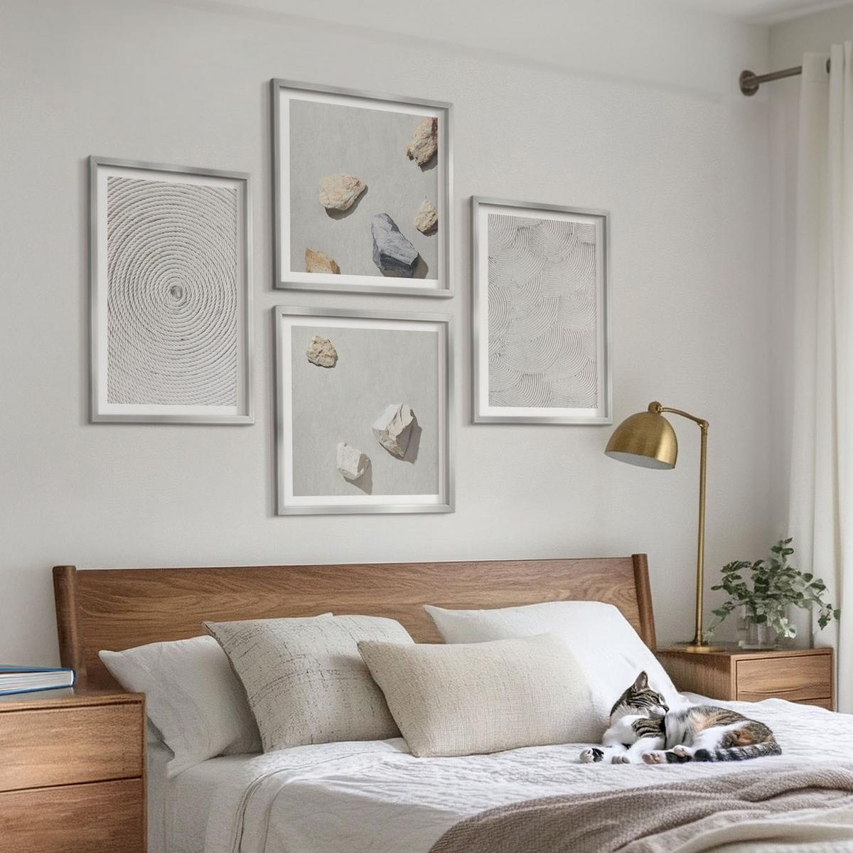 BILDER SET 4er Set - 50x50 cm & 40x60 cm Silberner Rahmen - Geometrische Pappsteine - Silberfarben, Kunststoff (50/50cm) - TULUP