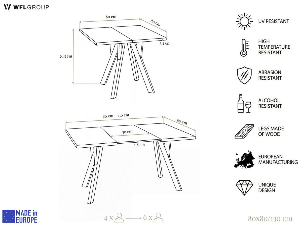 WFL GROUP TISCH Clover, Quadratisch, Ausziehbar, mit Schwarzen ...
