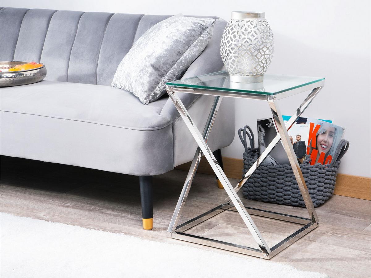 BEISTELLTISCH Glas Silber Beverly - Silberfarben, Glas (40/40/55cm) - Beliani