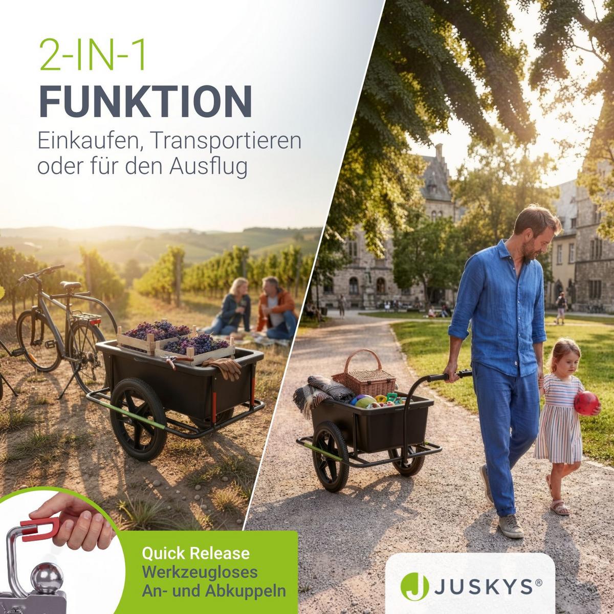 FAHRRADANHÄNGER 90 Liter - Schwarz, Kunststoff (66/94/166cm) - Juskys