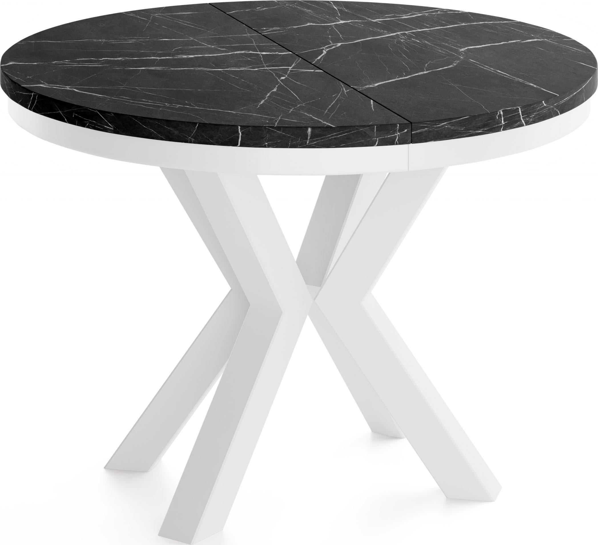 ESSTISCH Clara Weiß runder ausziehbarer, Marmor Schwarz 100-180/100/76 cm - Anthrazit/Weiß, Holzwerkstoff/Metall (100/176/76cm) - WFL GROUP