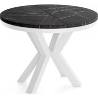 ESSTISCH Clara Weiß runder ausziehbarer, Marmor Schwarz 100-180/100/76 cm - Anthrazit/Weiß, Holzwerkstoff/Metall (100/176/76cm) - WFL GROUP
