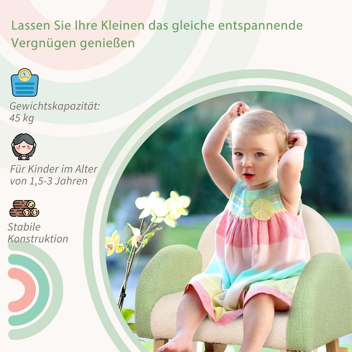 KINDERSOFA Schaukelstuhl für Kleinkinder Kindercouch Babysitz Eukalyptusholz - Grün, Holz (45/44/50cm) - HOMCOM