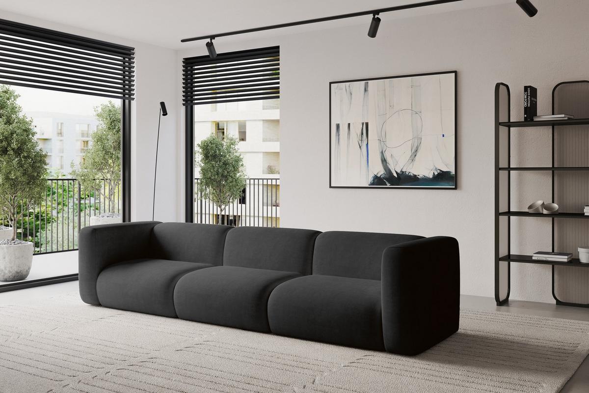 MODULARES Sofa 3-SITZER MIRA-S2 319x89x70 Schwarz cm Velours - Anthrazit/Schwarz, Holzwerkstoff/Kunststoff (319/70/89cm) - ALTDECOR