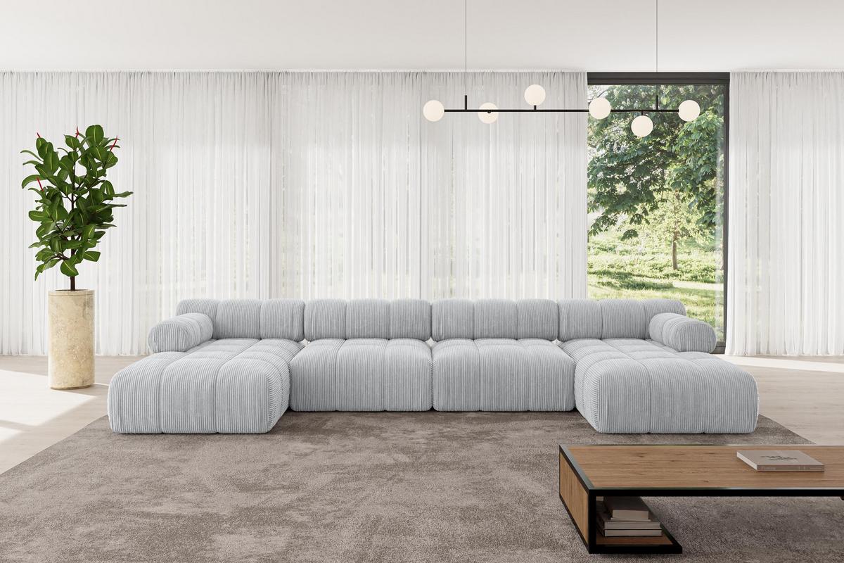 WOHNLANDSCHAFT modulares Sofa Tesso-U2 - 380x160x70 cm Grau Cord - Grau, Holzwerkstoff/Textil (380/70/160cm) - ALTDECOR