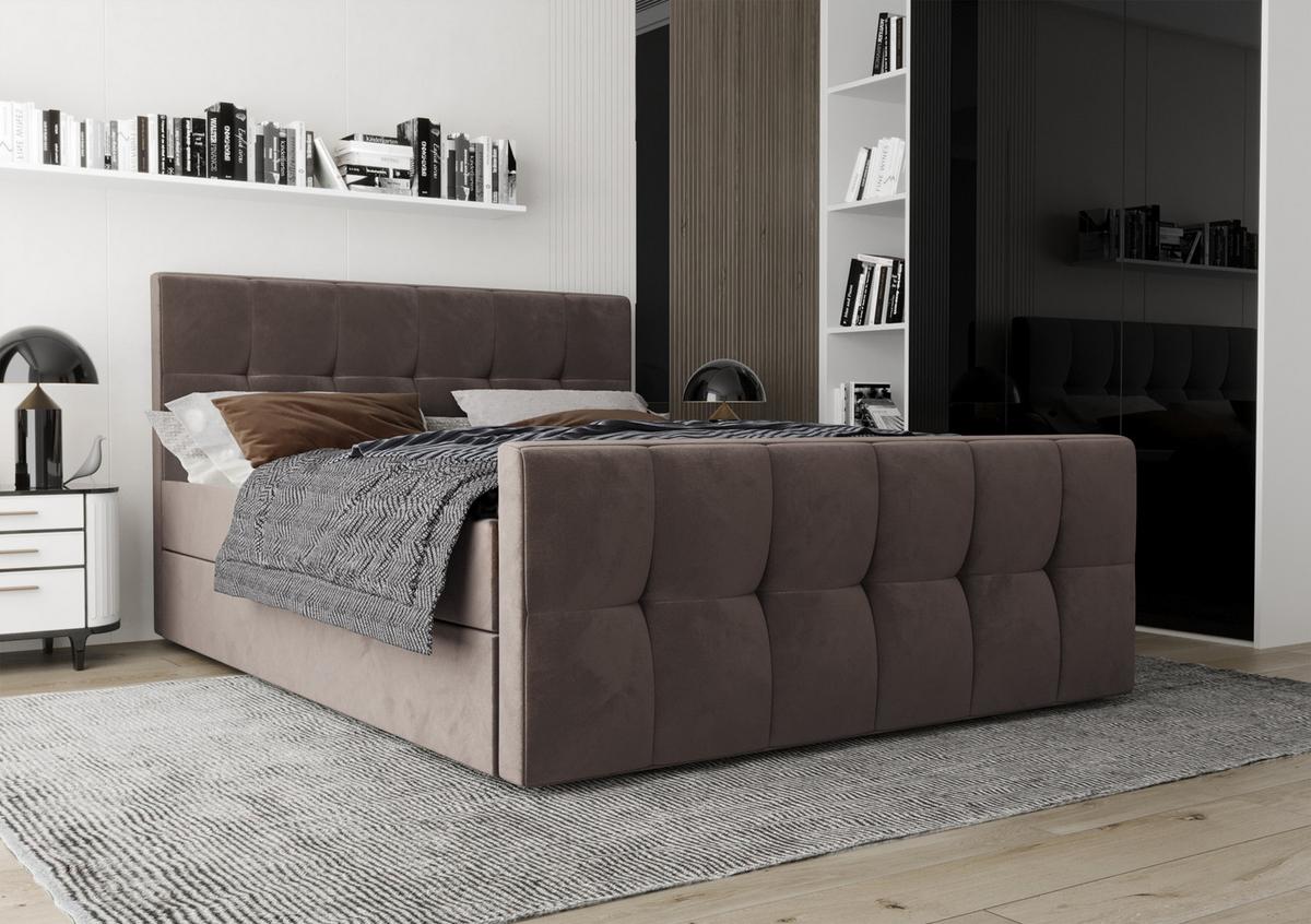 BOXBETT Settlio 140/200 cm in Braun – mit Bettkasten + TOPPER - Schwarz/Braun, Holz/Holzwerkstoff (140/200cm) - AX Living