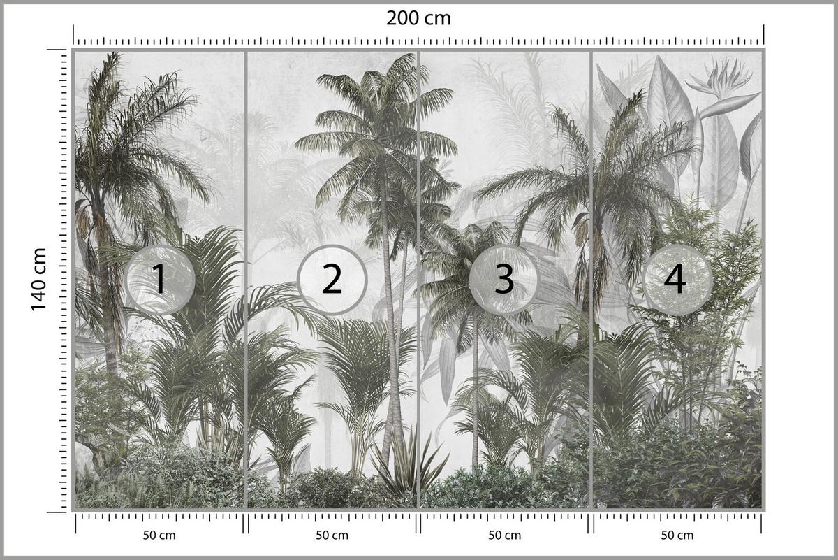 FOTOTAPETE für Wohnzimmer Natur Hohe Palmen Bäume Tropisch 200x140 - Grau/Grün, Papier (200/140cm) - Muralo