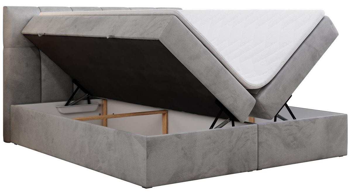 BOXBETT RICO 140/200 Hellgrau Velvet - H3 - Hellgrau, Holz/Textil (140/200cm) - MKS