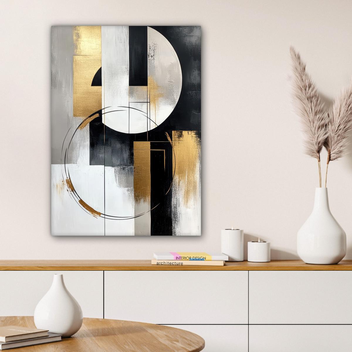 LEINWANDBILD Abstrakt - Gold - Silber - Formen - Ästhetik Wandbild Wohnzimmer 60x80 cm - Multicolor, Textil (60/80cm) - MuchoWow