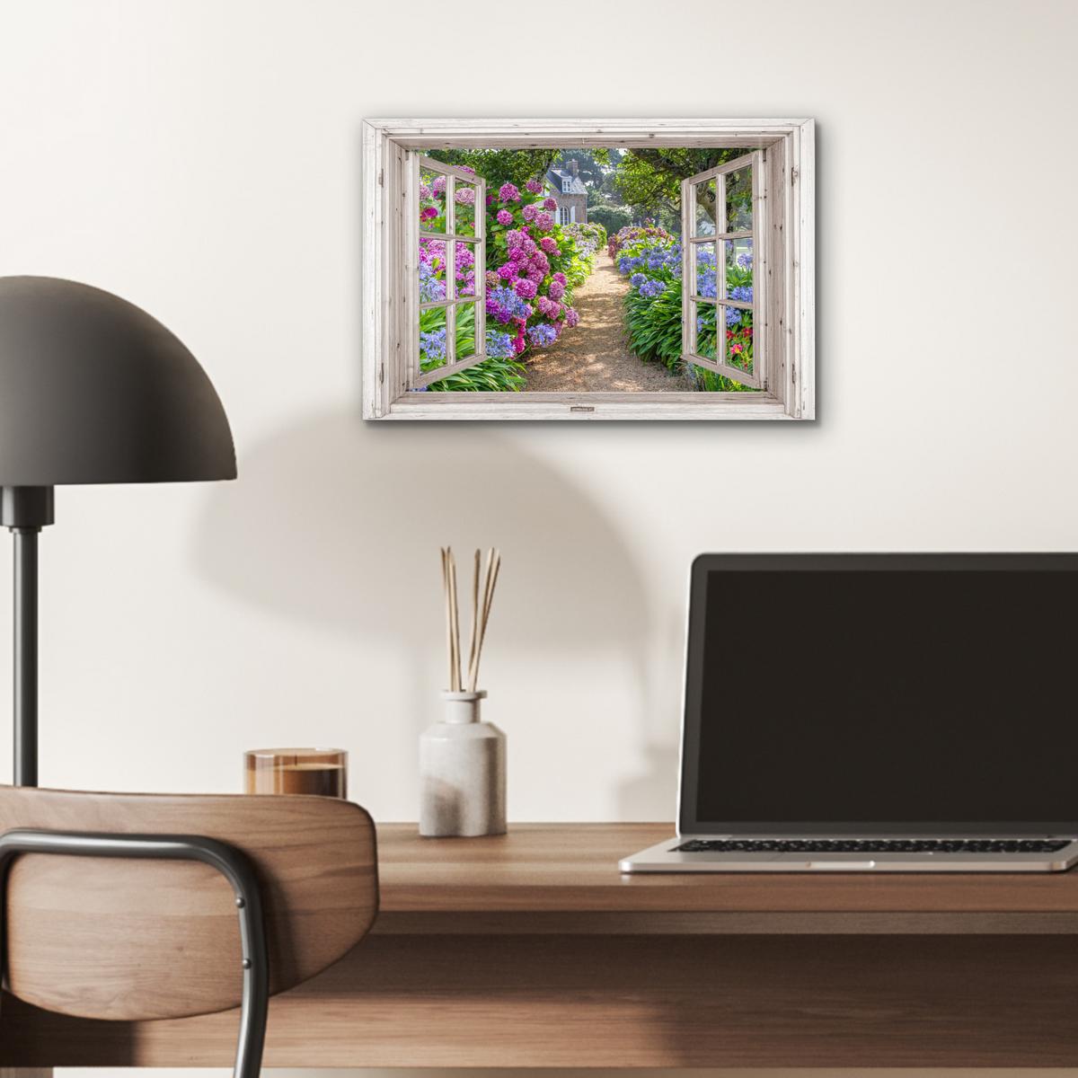 METALLBILD Hortensie - Durchsichtig - Blumen - Sommer - Lila - Weg 30x20 cm - Lila, Metall (30/20cm) - MuchoWow