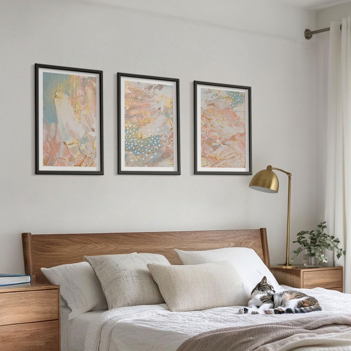 BILDER SET 3er Set - 40x60 cm Schwarzer Rahmen - Abstrakte Pastellmuster - Schwarz, Kunststoff (40/60cm) - TULUP