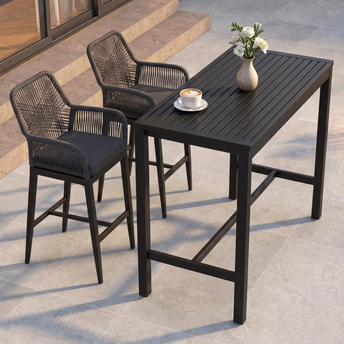 SET BARTISCH + BARHOCKER eckig Grau 3er Set-Set - Grau, Metall (65/130/105cm) - MCW