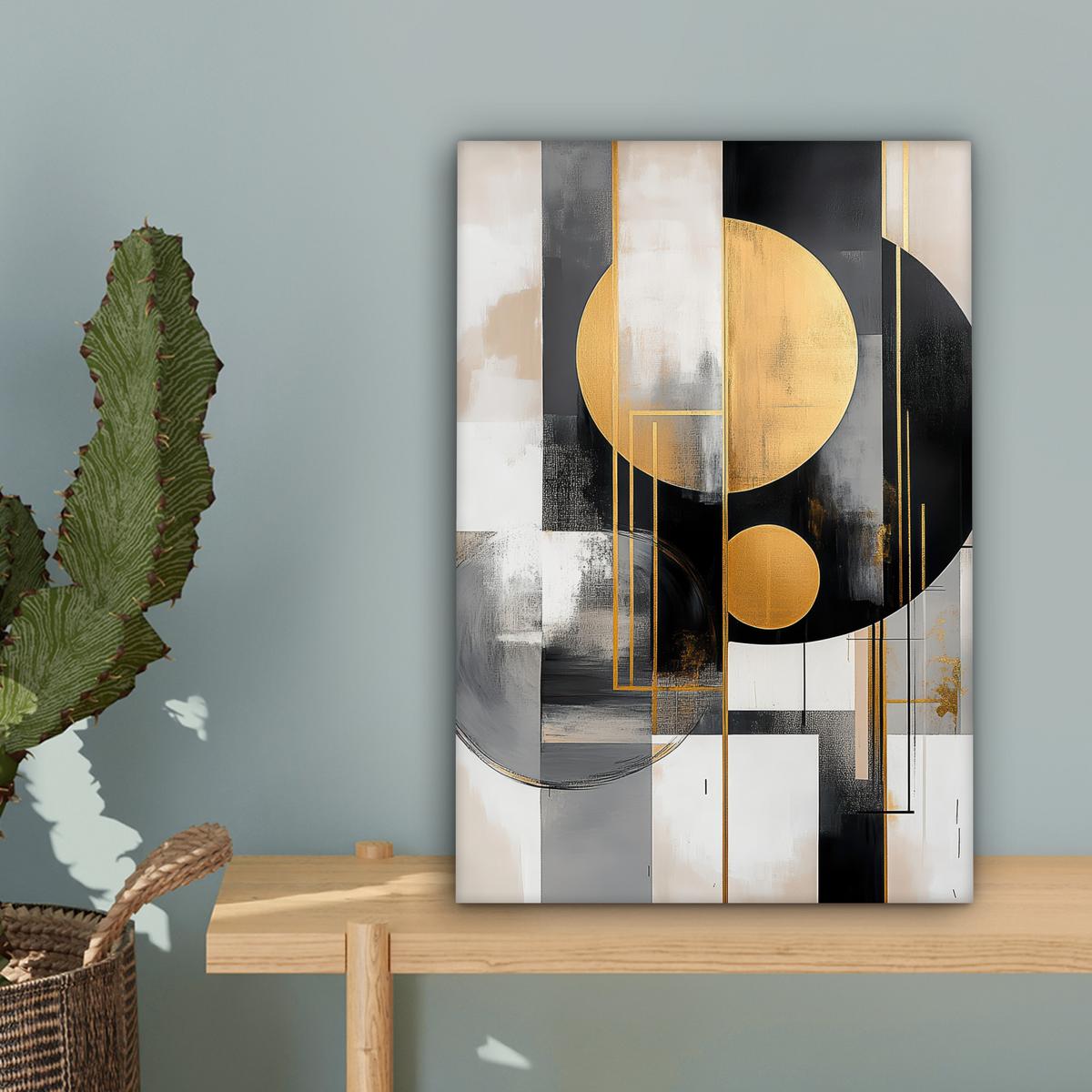 LEINWANDBILD Abstrakt - Gold - Silber - Formen - Ästhetisch - Modern Deko Wohnzimmer 20x30 cm - Goldfarben, Textil (20/30cm) - MuchoWow