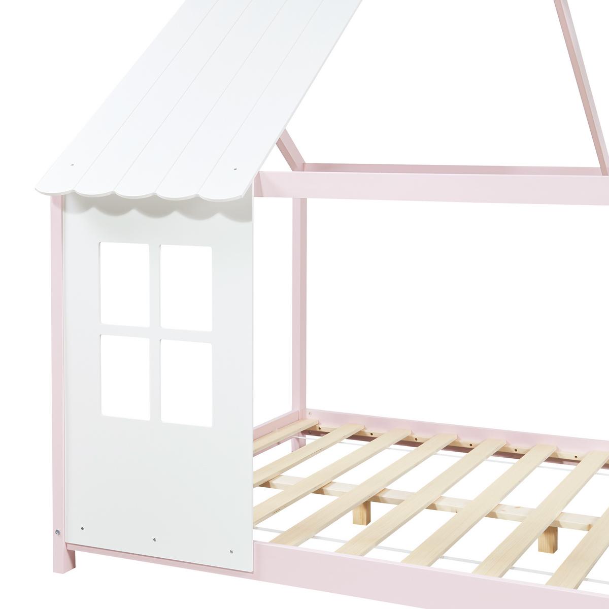 HAUSBETT Tostedt - Rosa/Weiß, Holz/Holzwerkstoff (120/200cm) - [en.casa]