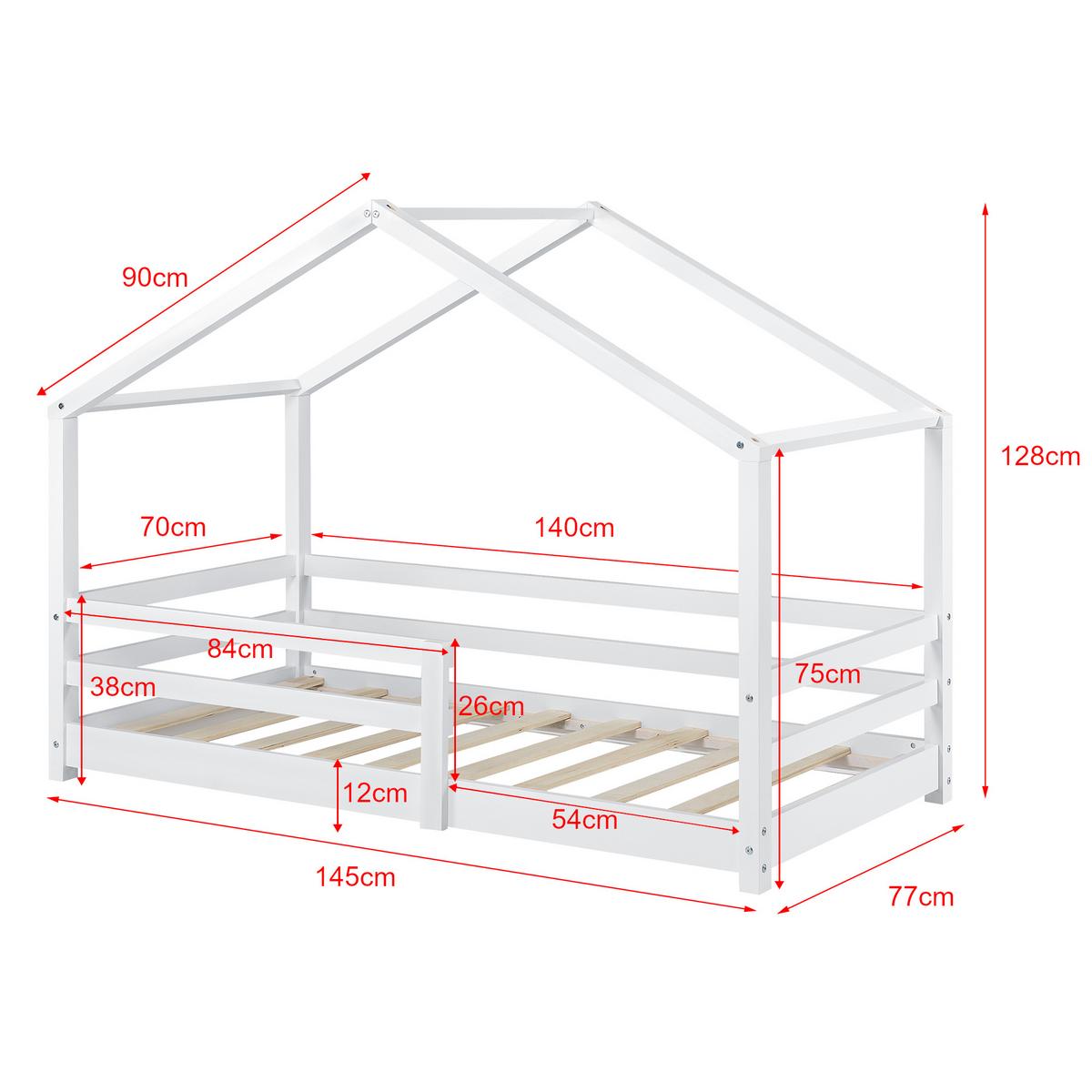 HAUSBETT Knätten - Weiß, Holz (70/140cm) - [en.casa]