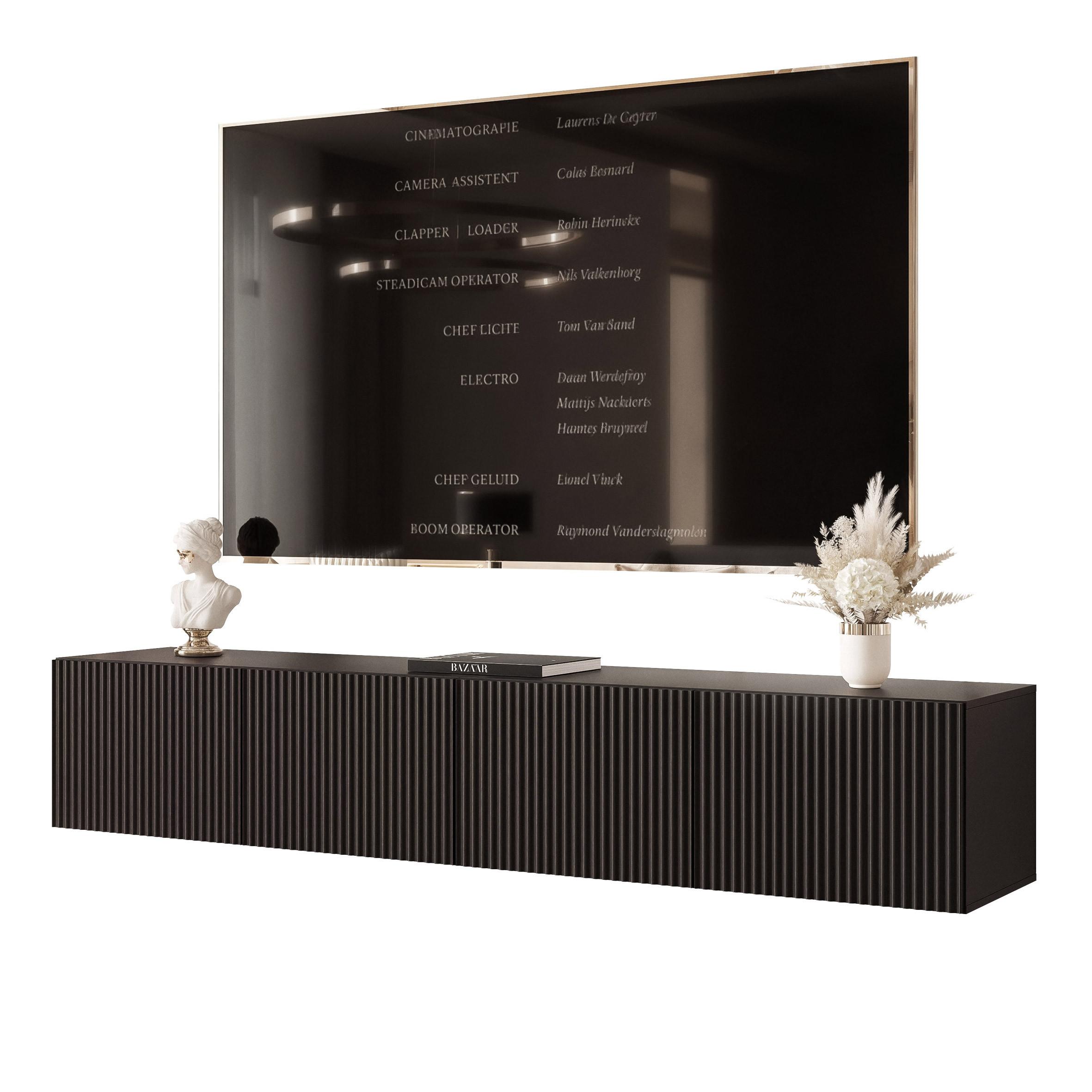 TV-LOWBOARD ANGEL Schwarz hängend mit LED-Beleuchtung 200 cm - Schwarz, Holzwerkstoff (200/36/40cm) - Idohome