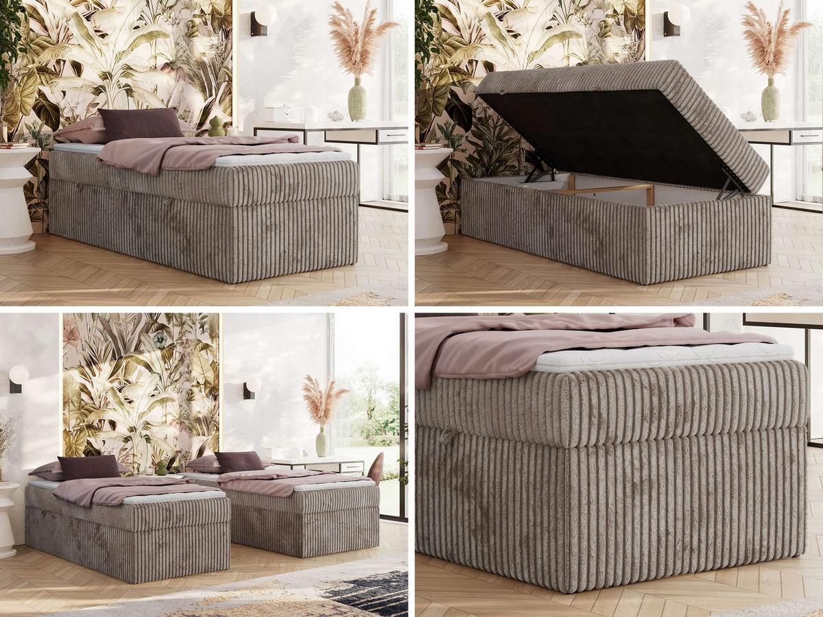 BOXBETT ZERO 90/200 - Hellbraun Cord - H3 - Topper Visco - Hellbraun, Textil (90/200cm) - MKS