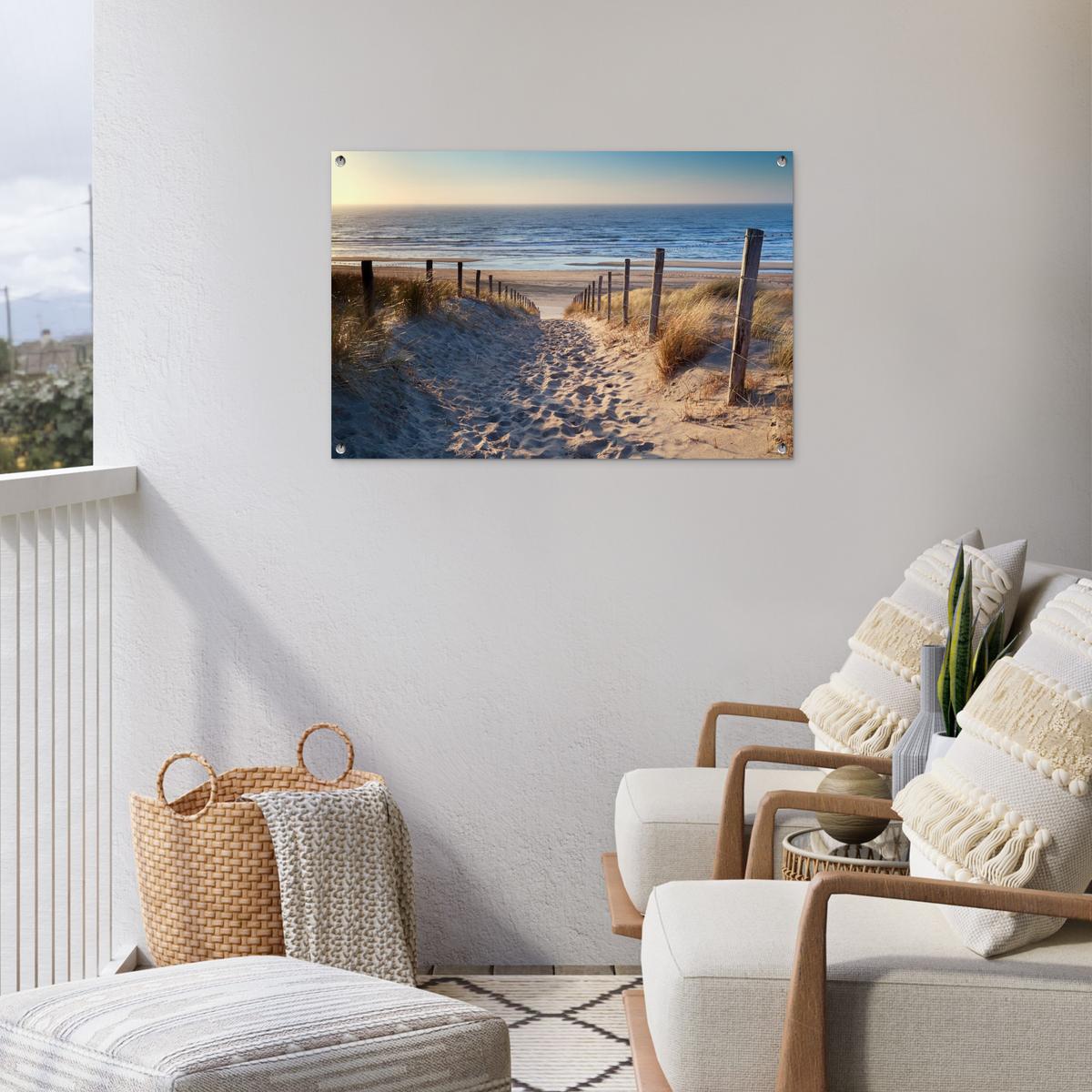 GARTENPOSTER Strand - Meer - Niederlande - Dünen - Sonne Gartendeko 90x60 cm - Sandfarben, Kunststoff (90/60/0.2cm) - OnlyWow
