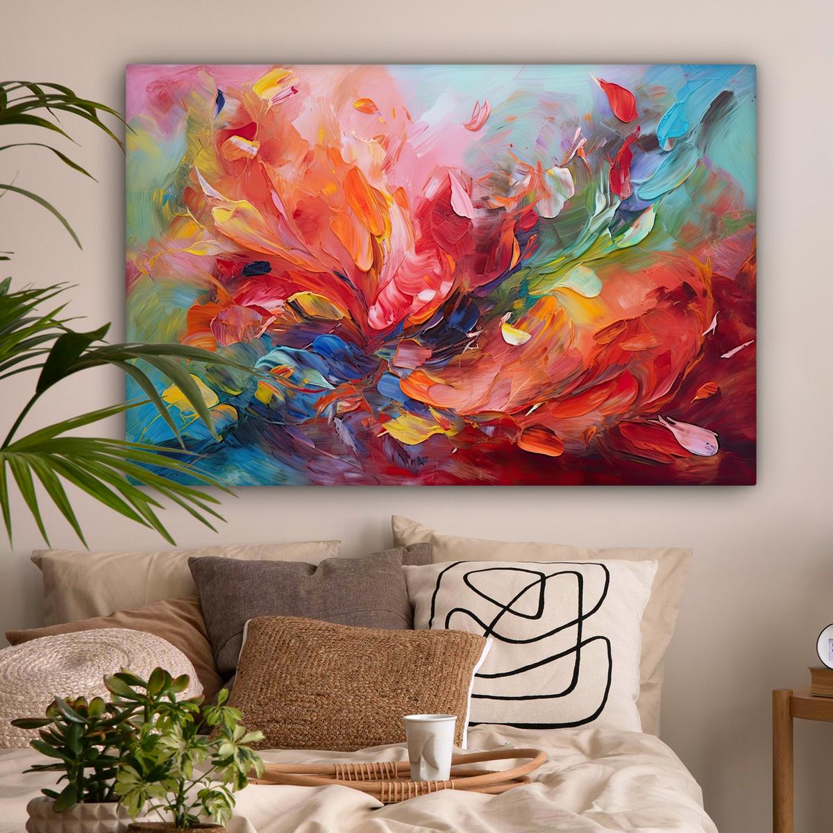 LEINWANDBILD Ölgemälde - Kunst - Abstrakt - Farbenfroh Wohnzimmer Groß 120x80 cm - Altrosa, Textil (120/80cm) - MuchoWow