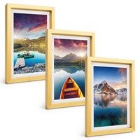 BILDER SET 3er Set - 20x30 cm Goldrahmen - Seen, Berge, Boote, Frieden - Goldfarben, Kunststoff (20/30cm) - TULUP