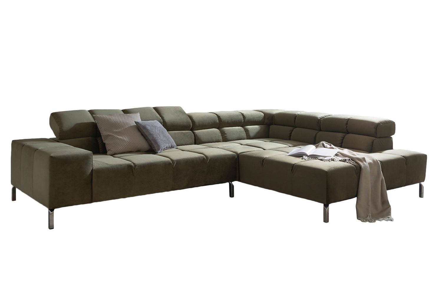 ECKSOFA NELSON Dunkelgrün Velvet - Dunkelgrün/Silberfarben, Textil (321/216cm) - KAWOLA