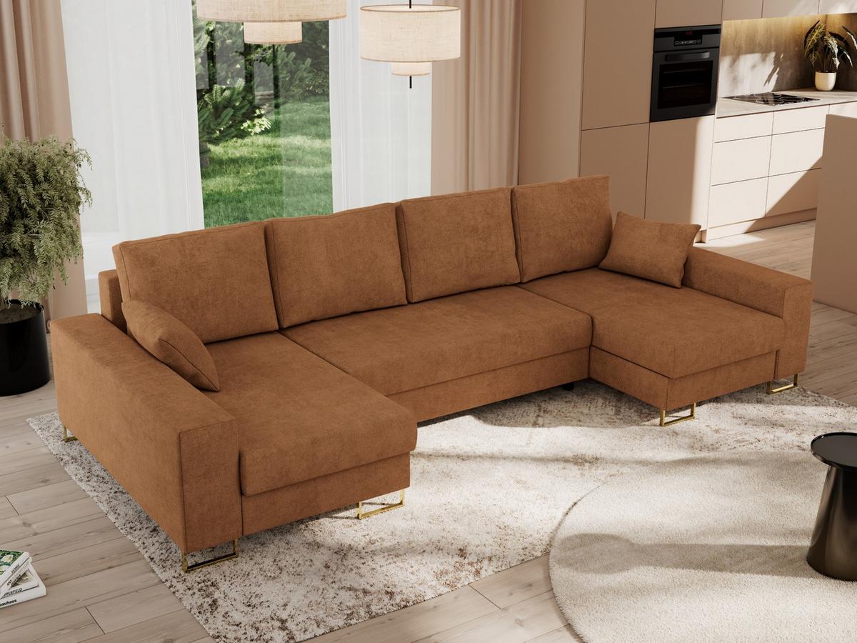 WOHNLANDSCHAFT DORIAN U Struktur Orange - Goldfarben/Orange, Textil/Metall (312/85/138cm) - MKS