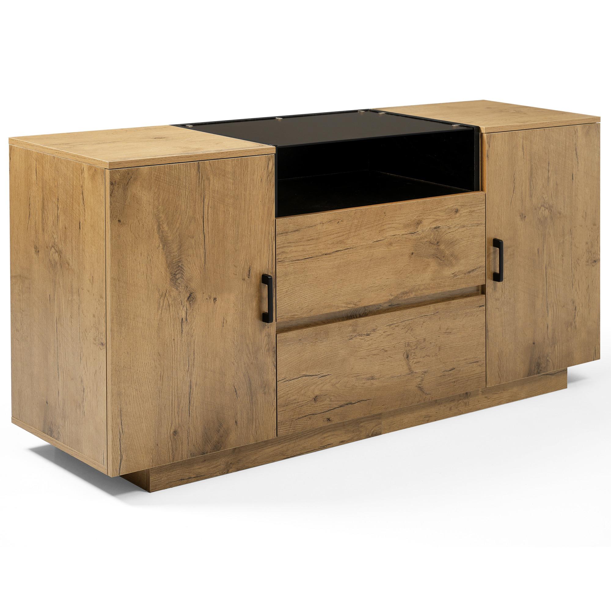 SIDEBOARD in Eichenoptik mit Glasfront mit 2 Schubladen, 2 Türen & offenem Fach - Eichefarben, Holzwerkstoff (140/70/40cm) - Urban Meuble