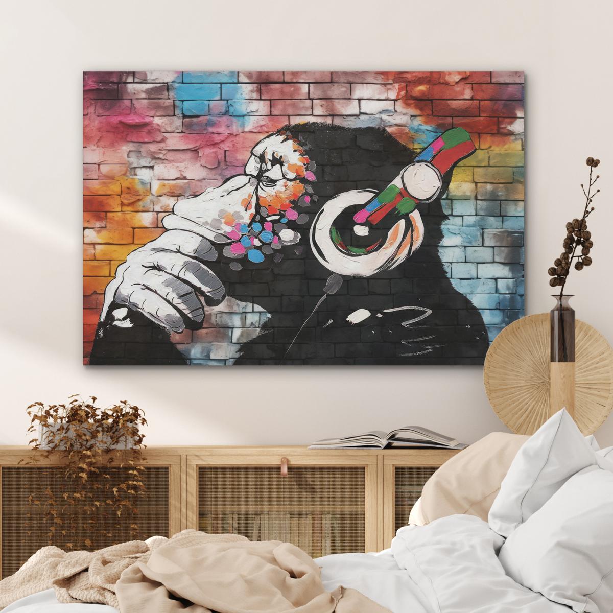 AKUSTIKBILD Affe - Graffiti - Musik Wandbild Wohnzimmer 100x70 cm - Multicolor, Kunststoff (100/70/0.9cm) - MuchoWow