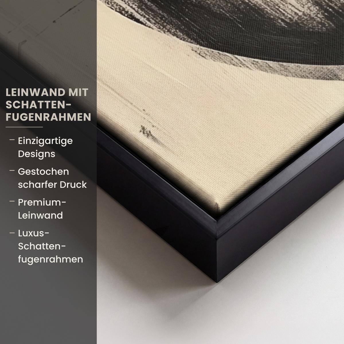 LEINWAND Bilder mit Rahmen - Kreise - Balken - Schwarz - Abstrakt - 40x60 - Schwarz, Textil (40/60cm) - MuchoWow