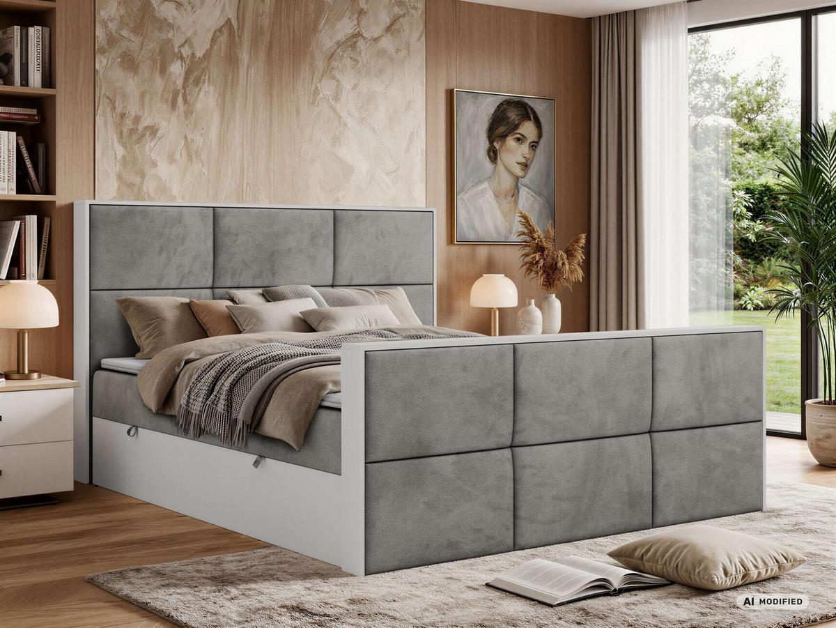 BOXBETT DELVIT DUO 140/200 - Hellgrau Velvet - Topper Visco - H3 - Hellgrau/Schwarz, Kunststoff/Textil (140/200cm) - MKS