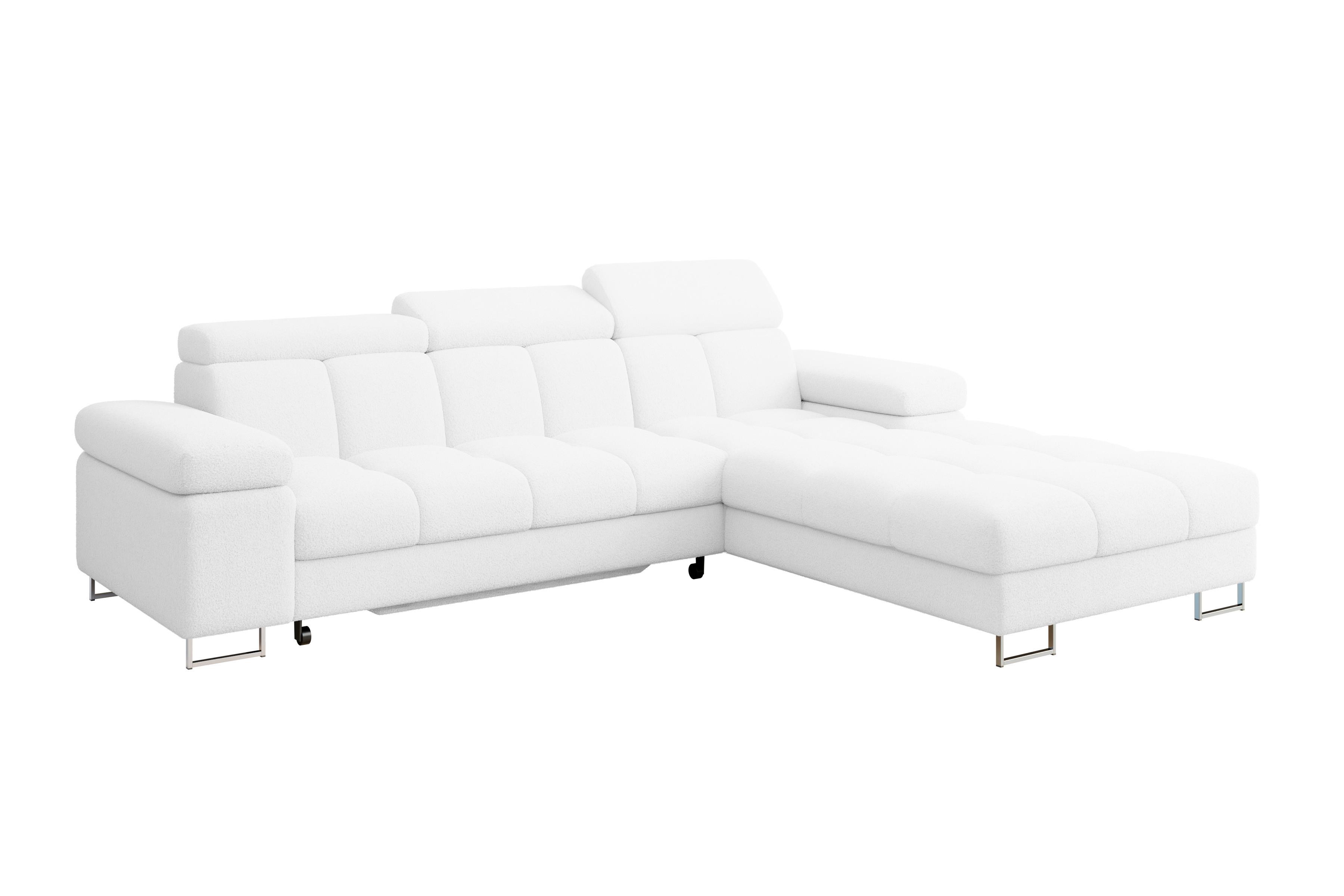 ECKSOFA mit Schlaffunktion Ottomane Rechts COMA L 271x203x79 Weiß Bouclé - Weiß, Holzwerkstoff/Textil (203/271cm) - ALTDECOR