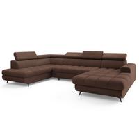 WOHNLANDSCHAFT CORENO Braun Boucle-Stoff mit Schlaffunktion - Braun, Holz (345/88/190cm) - MASSENO
