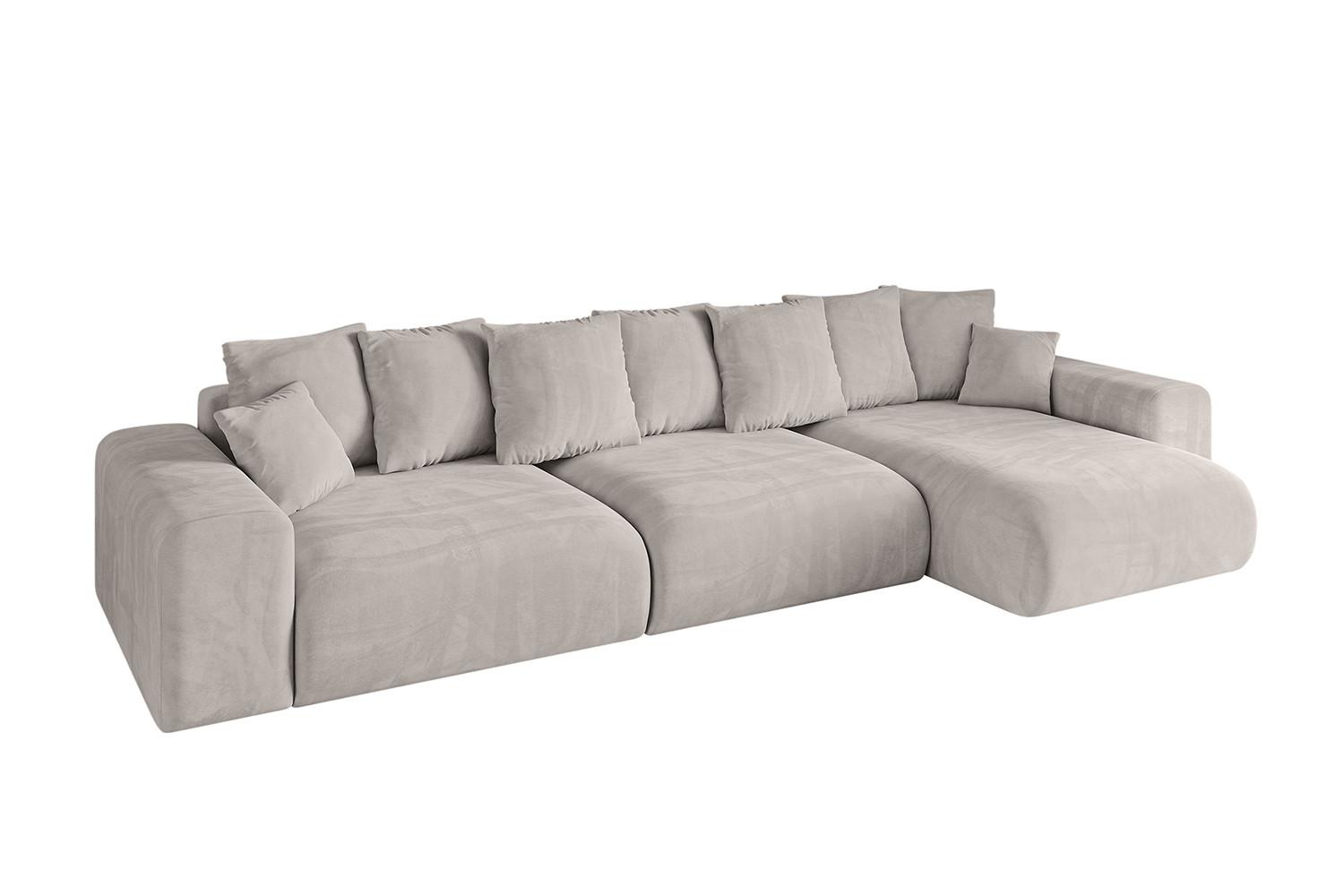 ECKSOFA Ottomane rechts ESKAR-L2 364x176x72 Hellbraun Velours - Hellbraun/Schwarz, Holzwerkstoff/Kunststoff (176/364cm) - ALTDECOR
