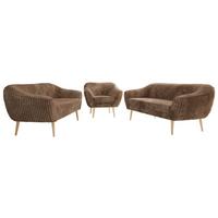 SITZGARNITUR PIRS 3+3+1 - Braun Cord - Holzbeine - Buchefarben/Braun, Holzwerkstoff/Textil (180/75/74cm) - MKS