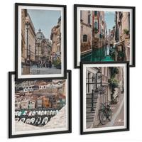 BILDER SET 4er Set - 50x50 cm & 40x60 cm Schwarzer Rahmen - Die charmanten Straßen der Hafenstädte - Schwarz, Kunststoff (50/50cm) - TULUP