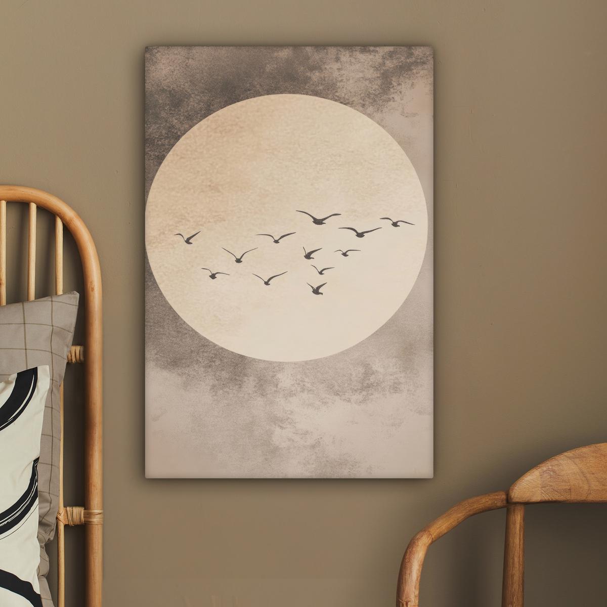 LEINWANDBILD Vogel - Beige - Japanisch Wanddeko 40x60 cm - Taupe, Textil (40/60cm) - MuchoWow