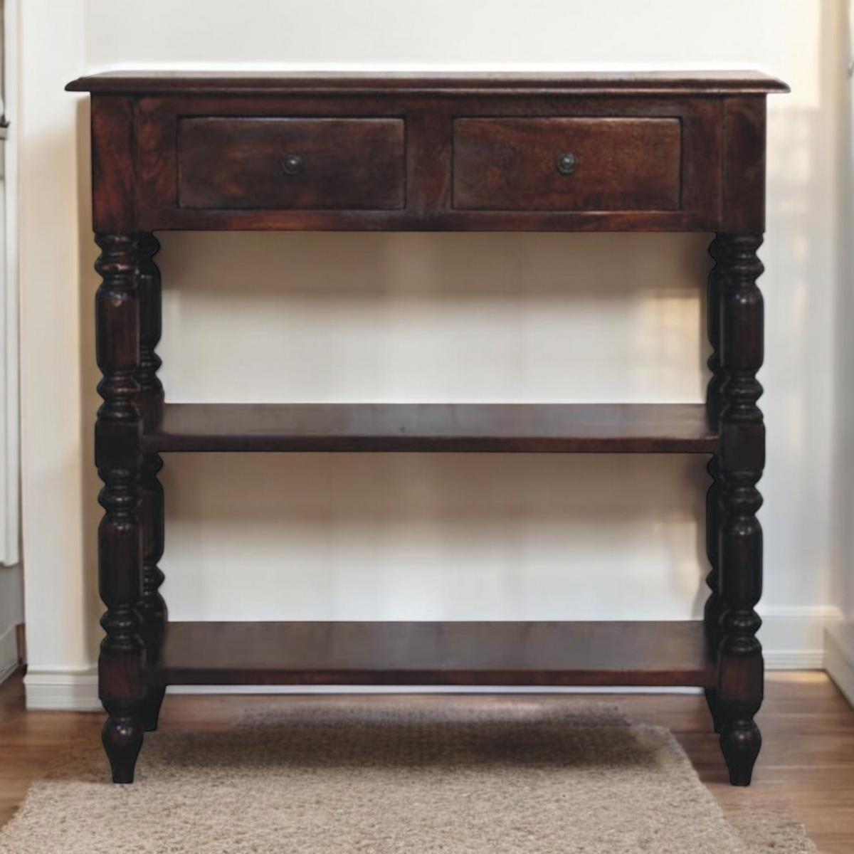 BEISTELLTISCH Rich-Cherry-Finish, 2 Schubladen, 2 große offene Regale, Dunkelbraun - Dunkelbraun, Holz (80/35/80cm) - Artisan Furniture