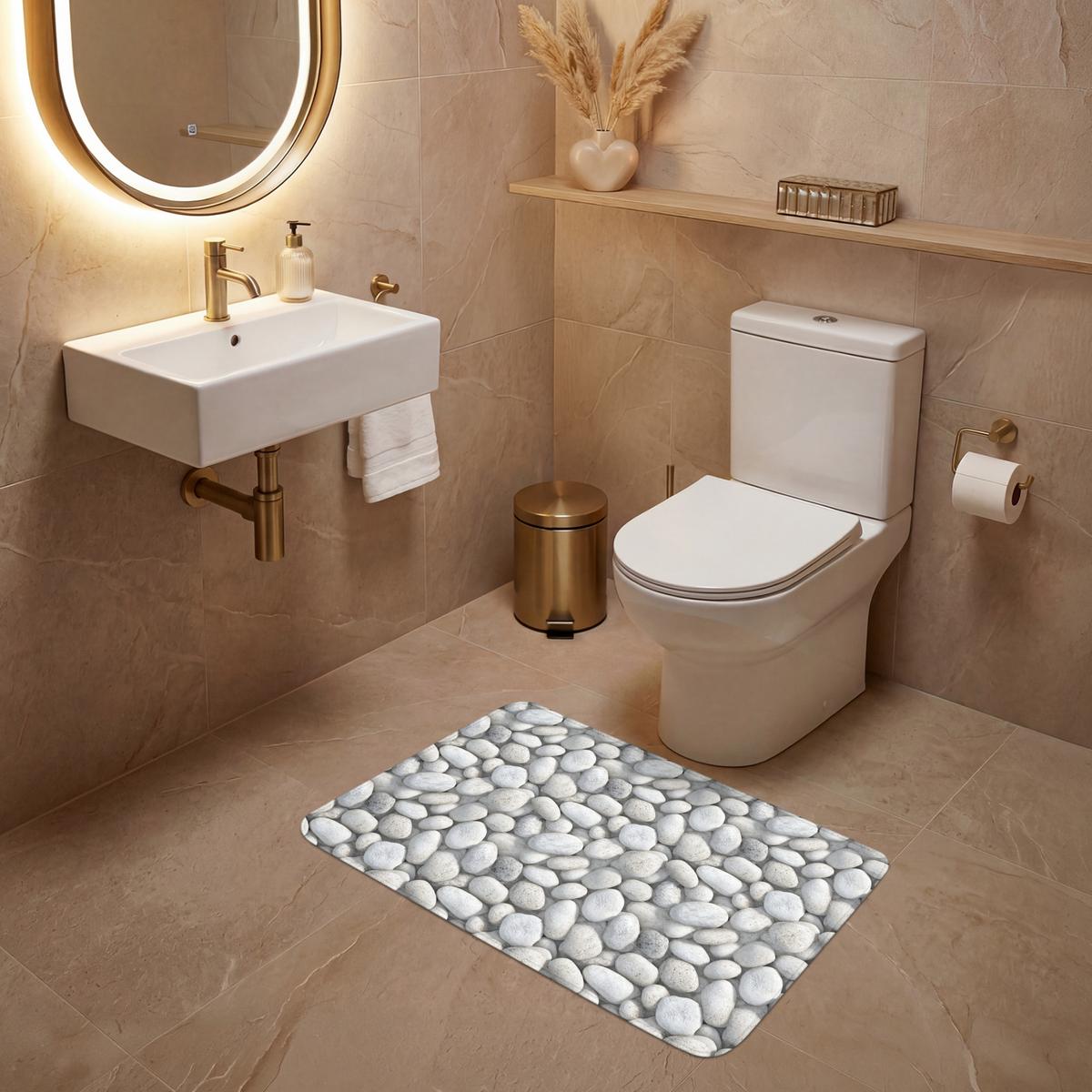 WC-VORLEGER Steine - Grau - Oval Toilettenteppich 80x50 cm - Hellgrau, Textil (80/1cm) - OnlyWow