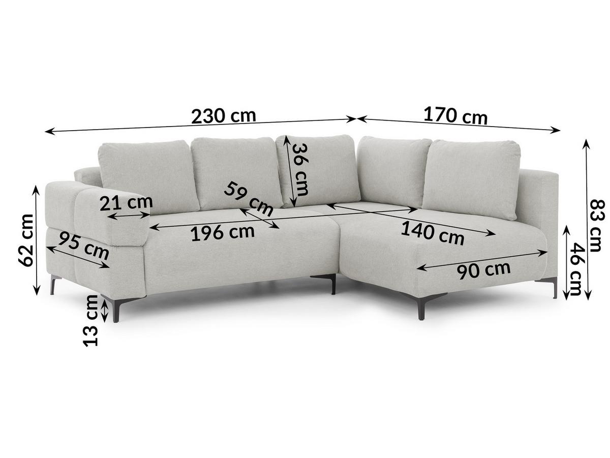 ECKSOFA inkl. Hocker Cardea mit Schlaffunktion in Bubble-Optik aus weichem Hellgrau Strukturstoff und hohem Sitzkomfort - Ottomane rechts - Hellgrau/Schwarz, Holz/Textil (230/170cm) - S-Style Möbel