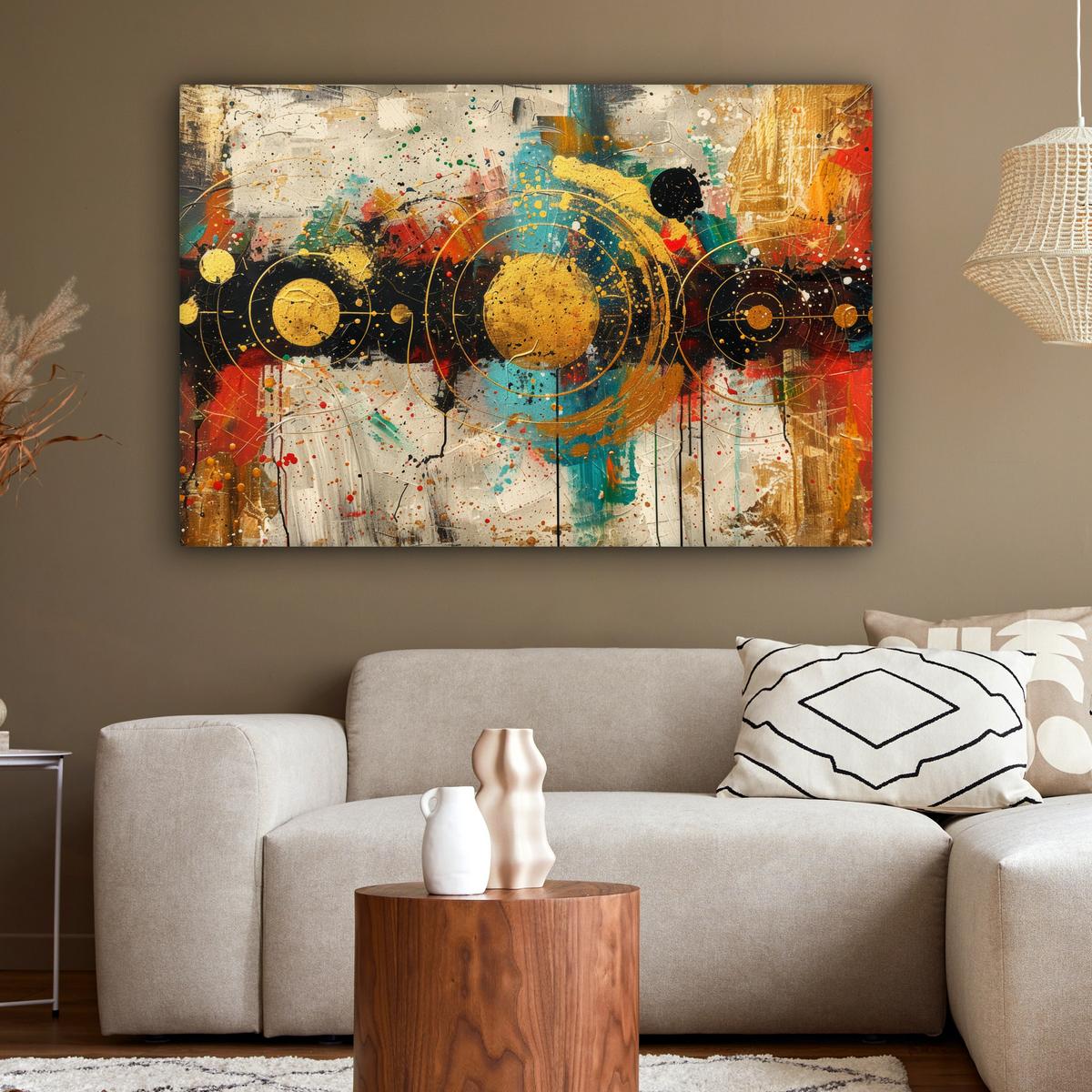 LEINWANDBILD Abstrakt - Kunst - Gold - Modern Groß 140x90 cm - Multicolor, Textil (140/90cm) - MuchoWow
