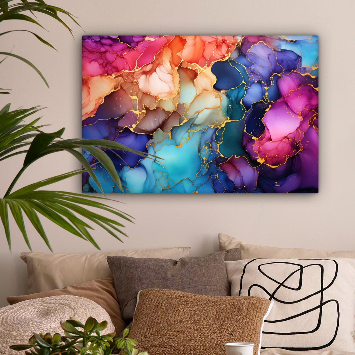 LEINWANDBILD Marmor - Bunt - Abstrakt Gemälde 60x40 cm - Multicolor, Textil (60/40cm) - MuchoWow