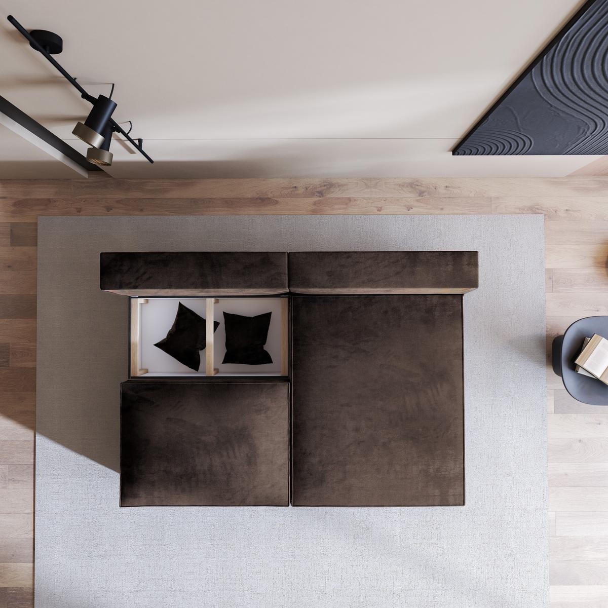 ECKSOFA FIORO M Braun Velours-Stoff mit Schlaffunktion - Braun/Grau, Holz/Kunststoff (204/148cm) - MASSENO