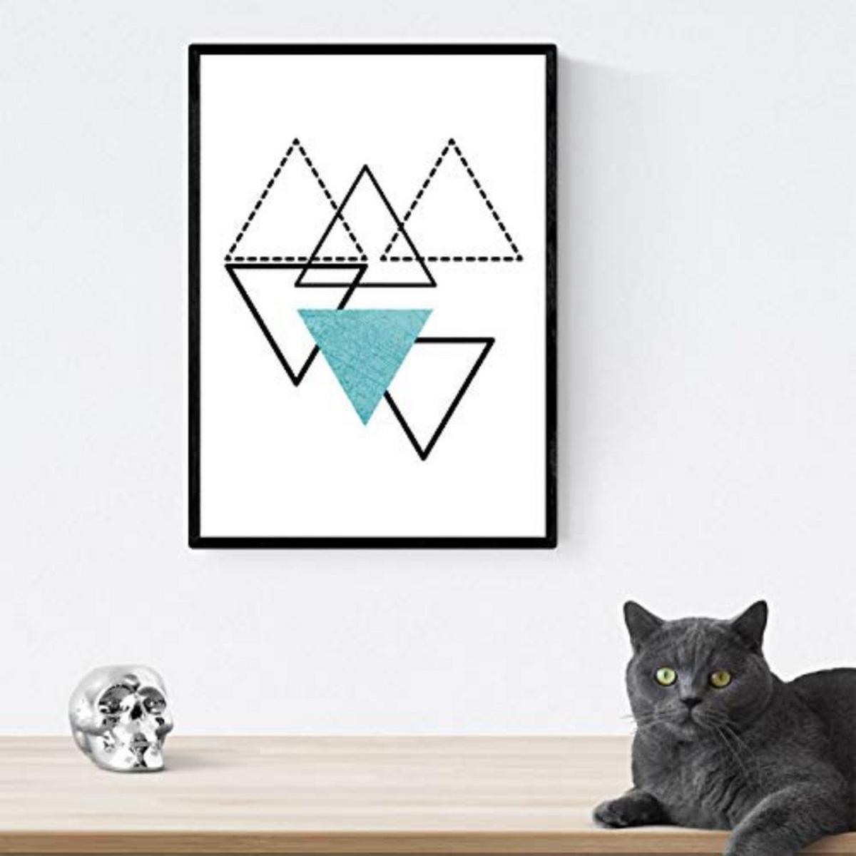 POSTER Set mit 4 Geometrische Nordischer Dreiecken im Pastelltönen A4 Schwarzer Rahmen - Schwarz, Papier (29.7/3cm) - Nacnic