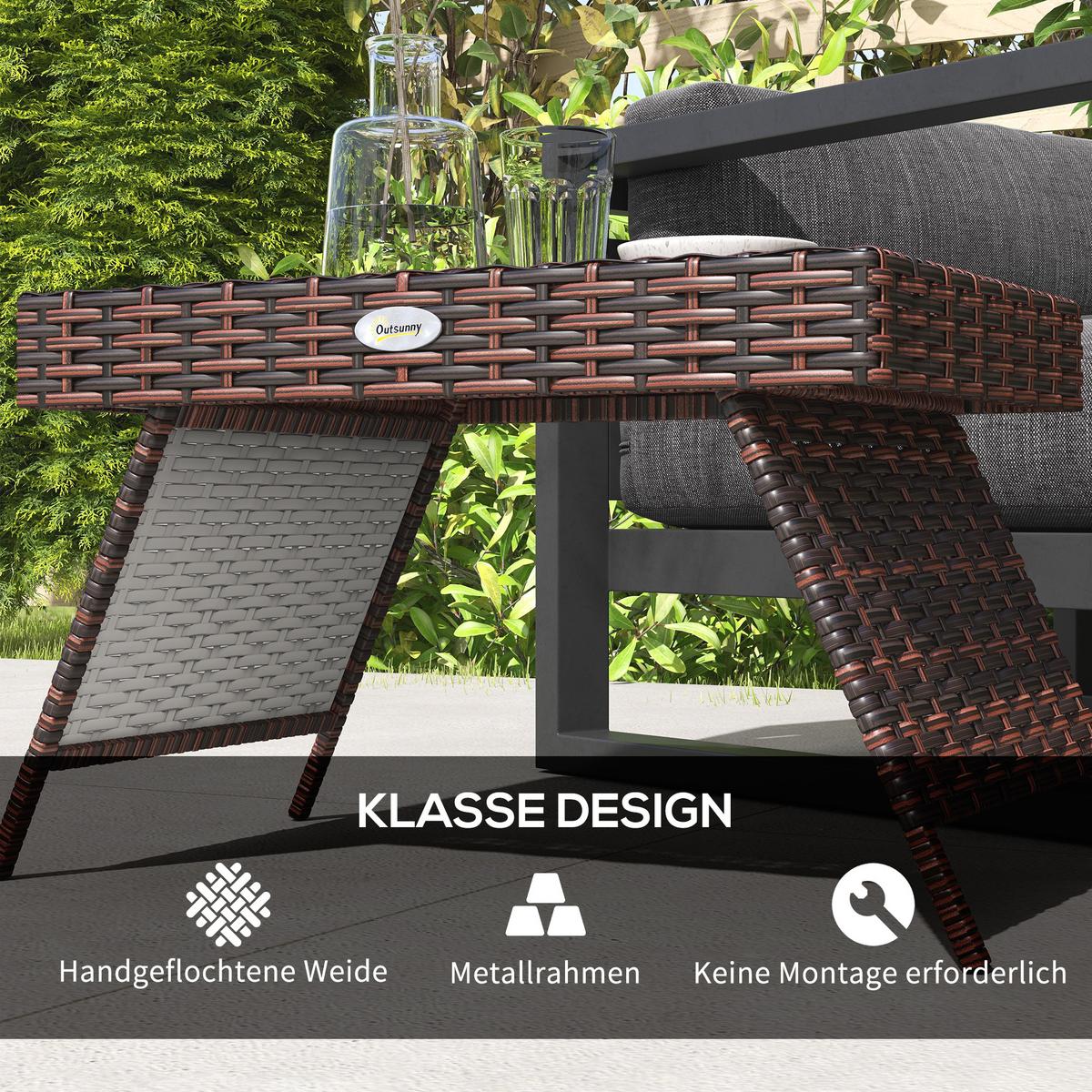 BALKONTISCH, Braun, PE Rattan, Verzinkter Stahl - Braun, Kunststoff (60/41/41cm) - Outsunny