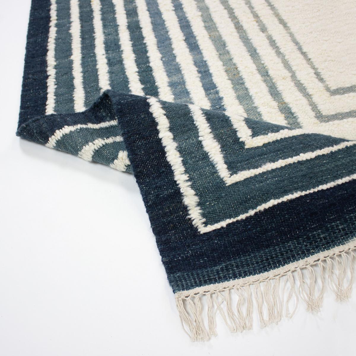 WOLLTEPPICH handgewebt FROND, geometrisch, Blau, 200 x 300 cm - Blau, Textil (300/200cm) - KADIMA DESIGN