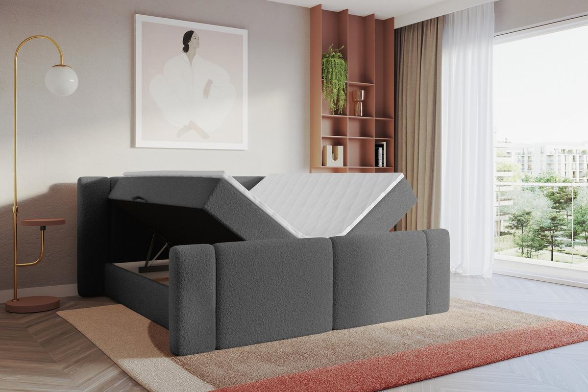 BOXBETT mit Matratze H4 - EVON Zanozek - 180x200 cm Grau - Taupe, Holzwerkstoff (180/200cm) - ALTDECOR