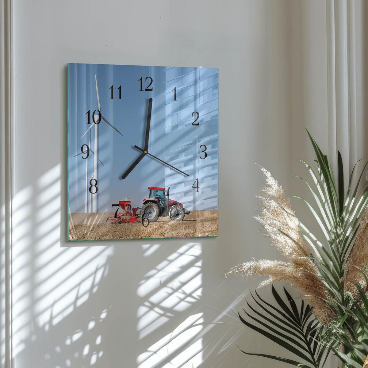 WANDUHR aus Glas 30x30 cm - Traktorenfeld - Multicolor, Glas (30/30/0.4cm) - TULUP