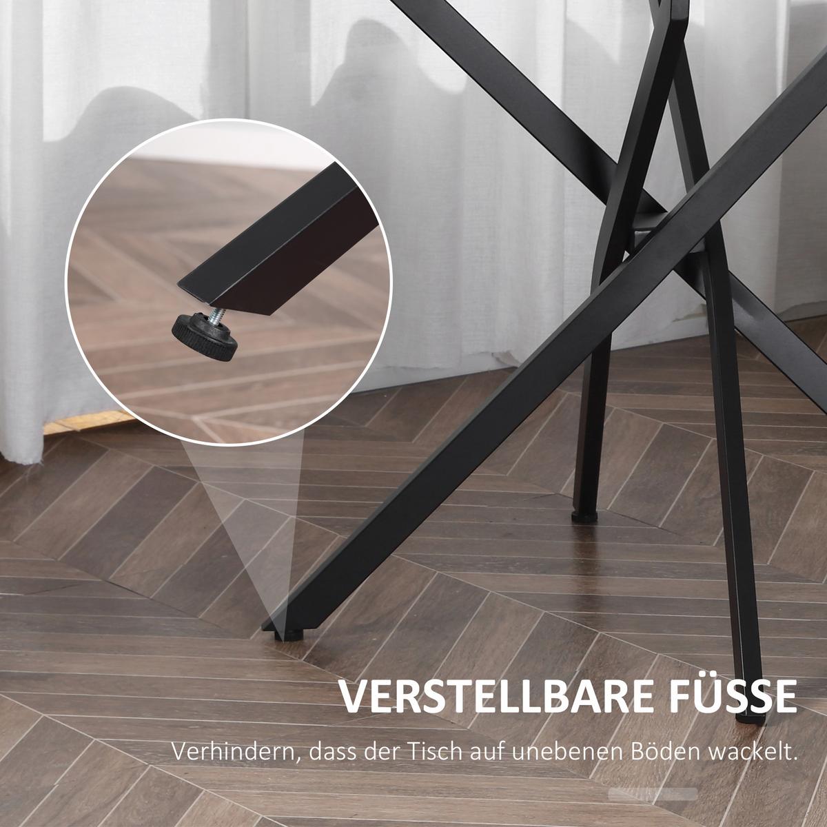 ESSTISCH, Rund Küchentisch für 4 Personen, runder Esszimmertisch Hartglas - Schwarz, Metall (80/80/75cm) - HOMCOM
