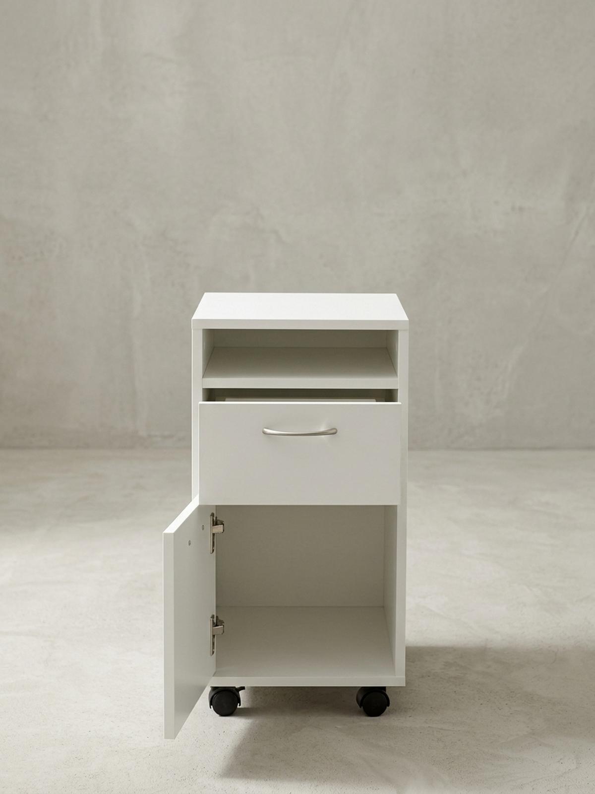 ROLLCONTAINER – Weiß, Schreibtischcontainer, viel Stauraum, Rollen, modern - Schwarz/Weiß, Holz/Kunststoff (33/63/38cm) - KADIMA DESIGN